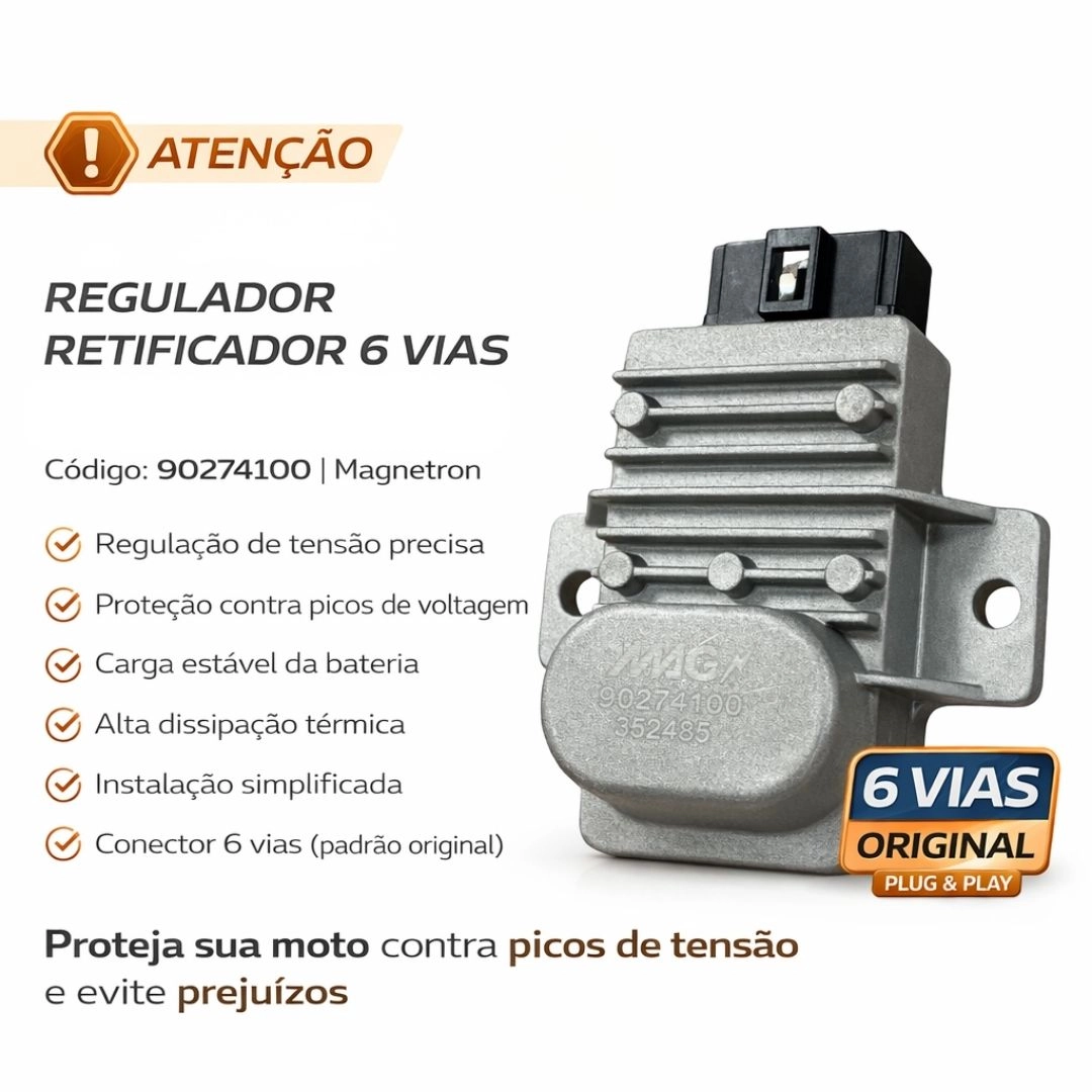 Regulador Retificador 6 Vias Para Honda Biz 125 CG 150 Titan Fan NXR 150 Bros 90274100 Magnetron Regulador Retificador 6 Vias Para Honda Biz 125 CG 150 Titan Fan NXR 150 Bros 90274100 Magnetron