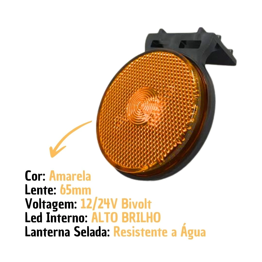 Kit 30 Lanternas Lateral Led Caminhão Carreta Com Suporte Amarela P