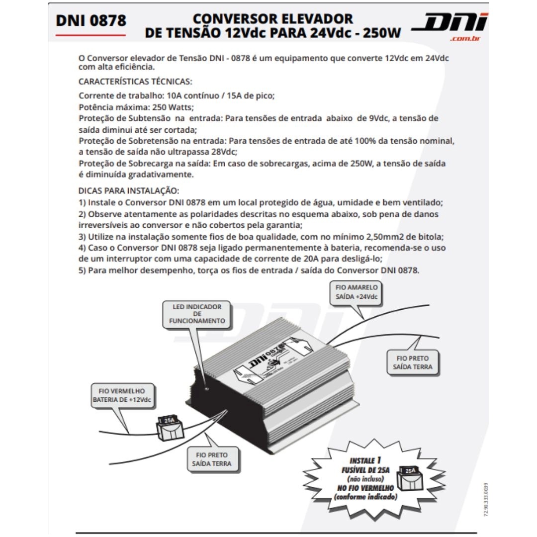 Conversor Elevador de Tensão de 12V para 24V 250W Inversor