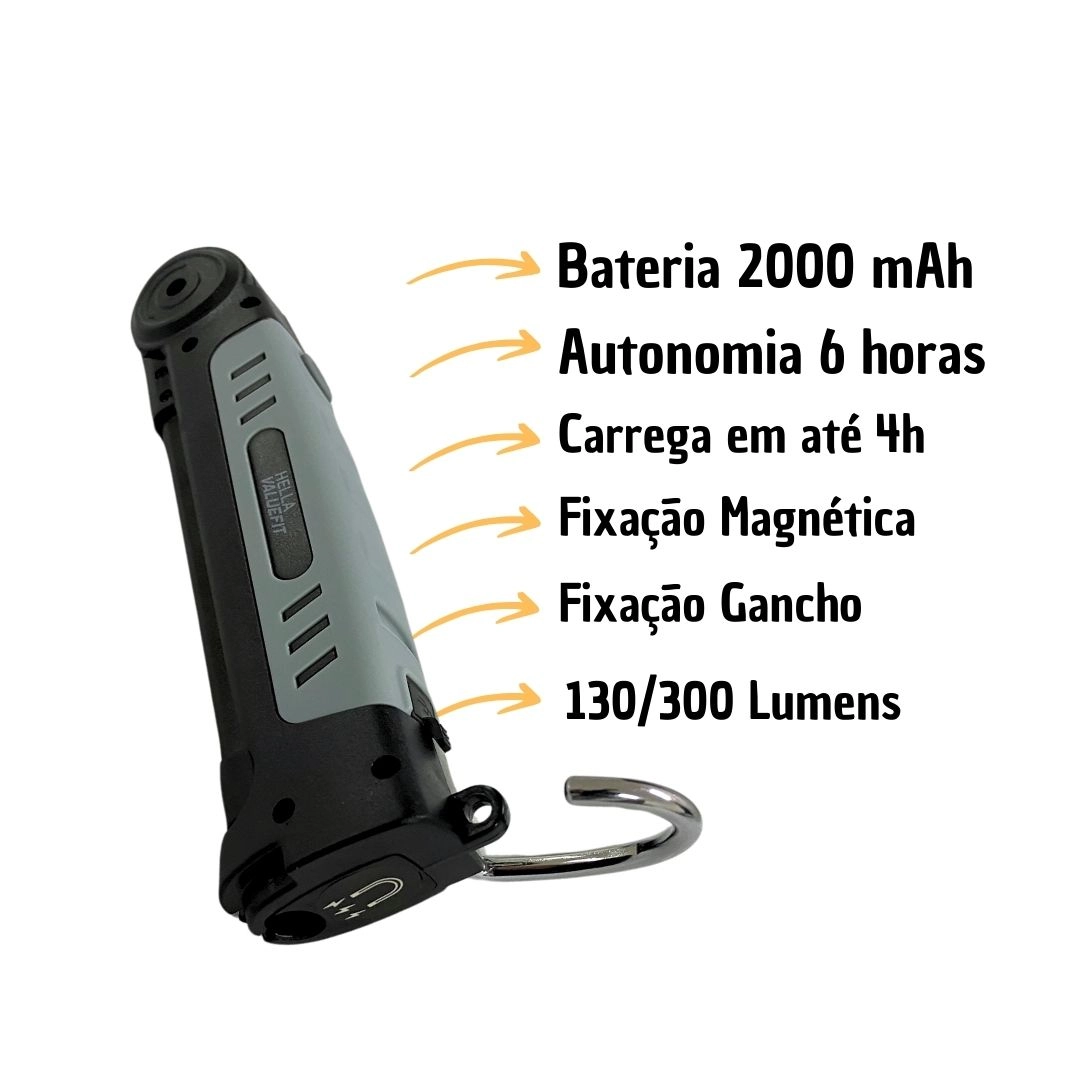 Lanterna Magnetica Gancho Led Recarregavel Dobravel Hella