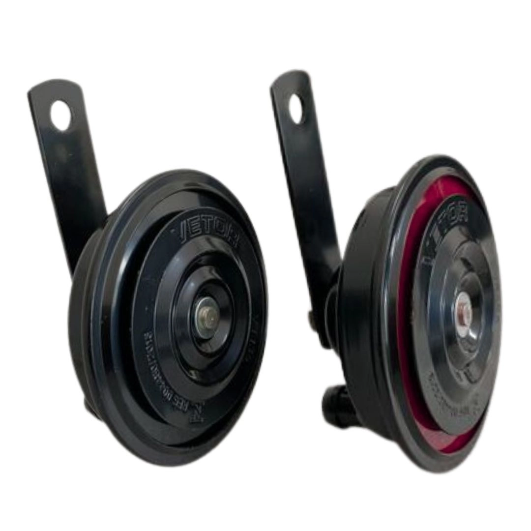 Buzina Bi-Bi bibi Paquerinha Dupla Disco 12v Universal Grave e Agudo Com Suporte Vetor VT135