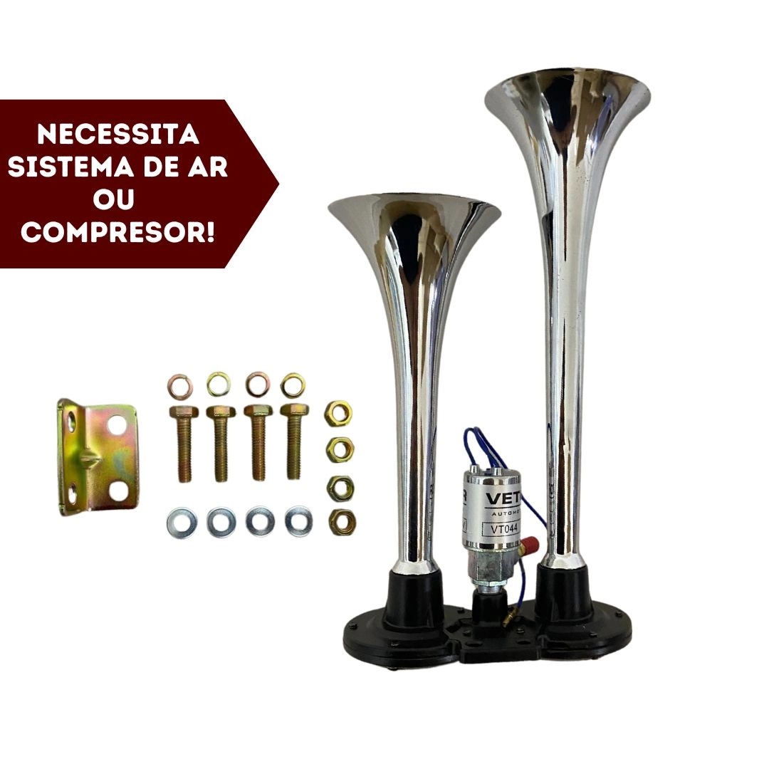 Buzina a Ar para Caminhão 24v Universal 2 Cornetas Válvula Eletrica Buzina a Ar para Caminhão 24v Universal 2 Cornetas Válvula Eletrica