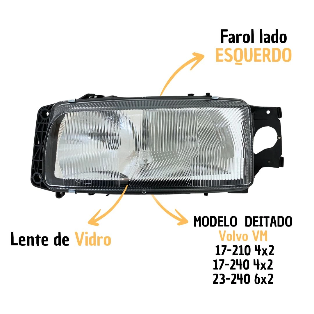 Farol Principal Deitado Para Caminhão Volvo VM 17 23 Lado Esquerdo 20537266