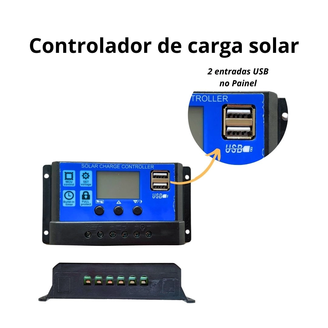 Kit Painel Solar Caminhão MotorHome 100w + Controlador Carga Kit Painel Solar Caminhão MotorHome 100w + Controlador Carga