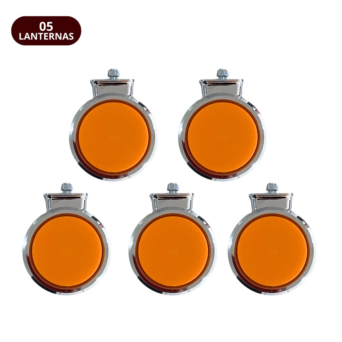 Kit 5 Lanterna Bojuda Foguinho LED Cromada Amarela + Suporte