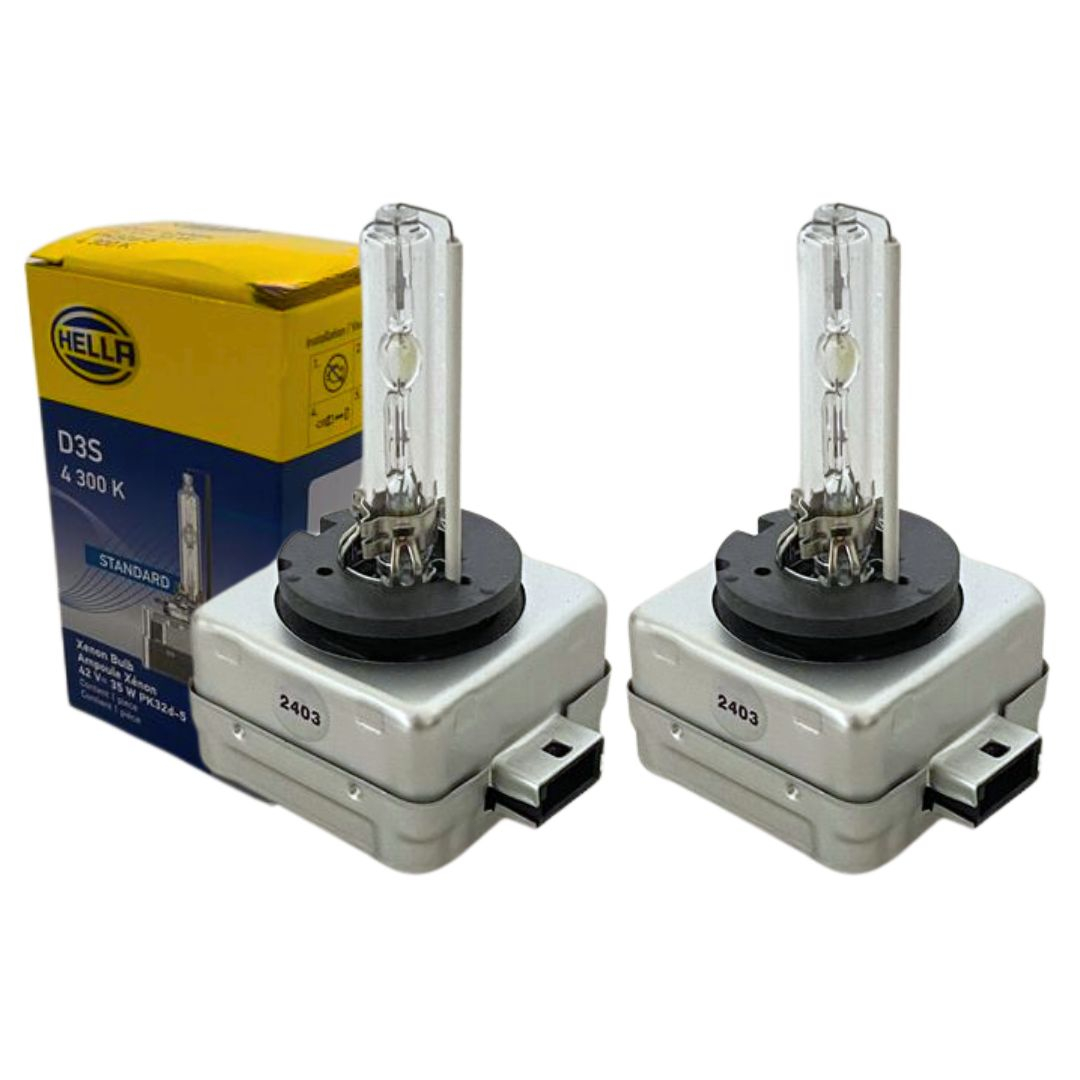 Par de Lâmpadas Xenon D3S 4300K Standard 35W 12V/24V Bivolt Base Pk32d-5 Para Farol Alto Baixo e Neblina Hella
