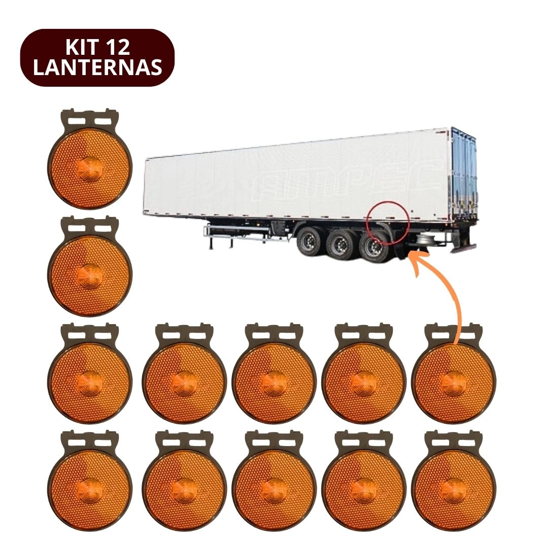 Kit 12 Lanternas Lateral Led Caminhão Carreta Com Suporte Amarela P