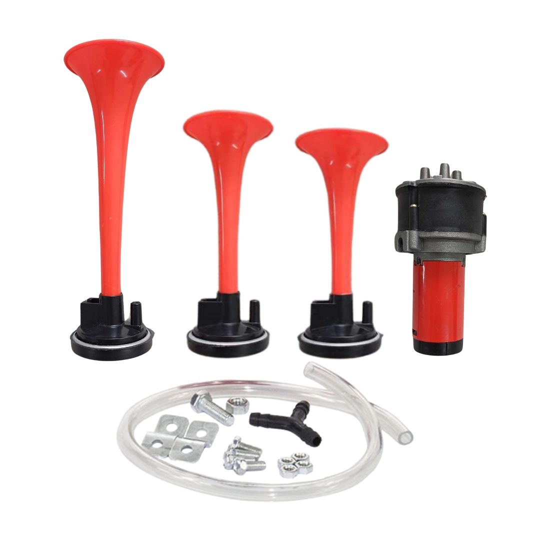 Buzina Ar Elétrica Com Compressor 3 Cornetas 12V Verdureiro