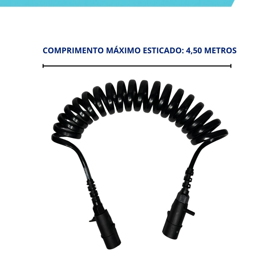 Par Chicote Elétrico Espiral Cavalo Carreta 2 Unidades 7 Vias 7 Polos 4,5 Metros Tomada ISO 1185 Cavalinho Semirreboque Par Chicote Elétrico Espiral Cavalo Carreta 2 Unidades 7 Vias 7 Polos 4,5 Metros Tomada ISO 1185 Cavalinho Semirreboque