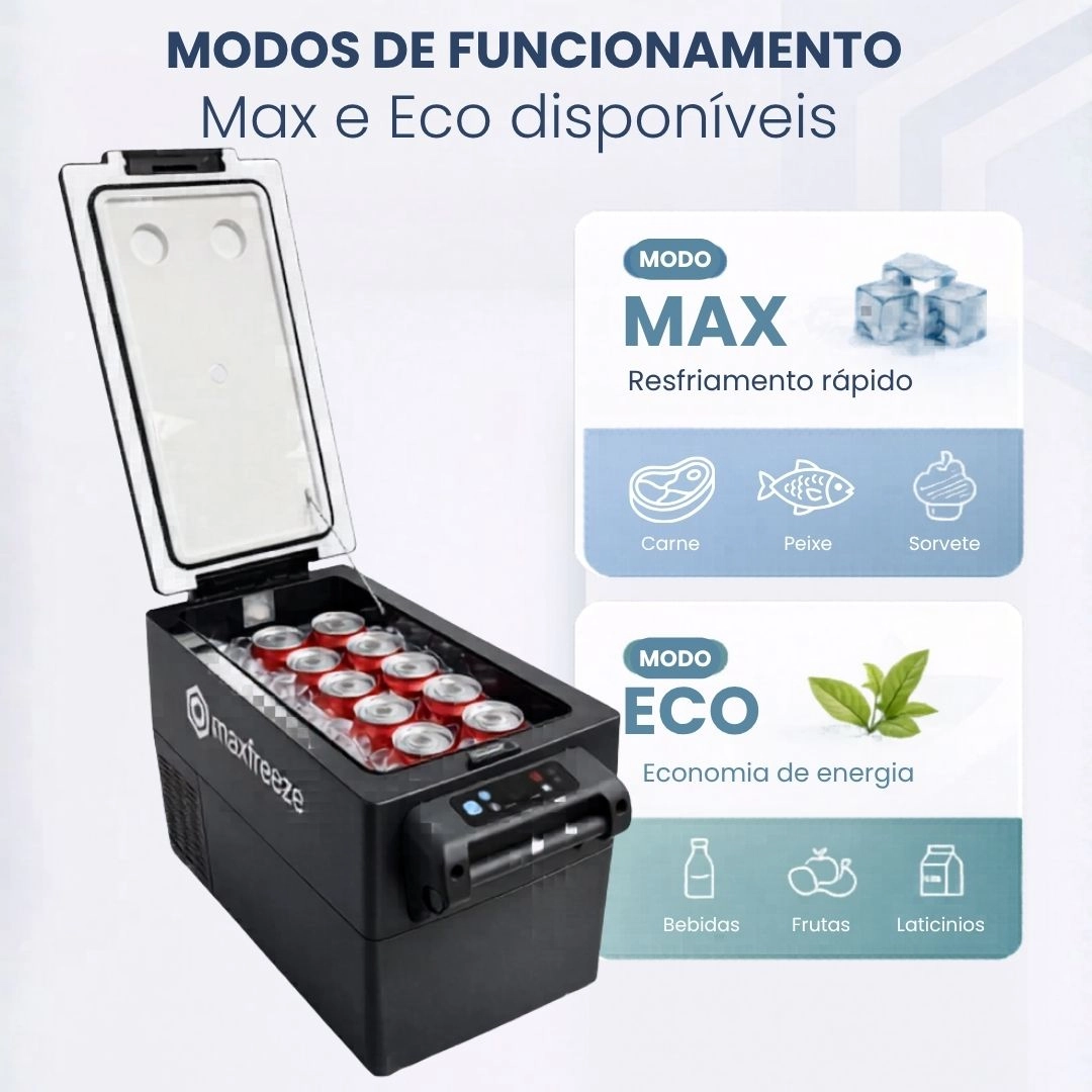 Geladeira Portátil Preta 45 Litros Freezer 12v/24v 110v/220v Caminhão Ônibus Van Carro Bluetooth Maxfreeze Geladeira Portátil Preta 45 Litros Freezer 12v/24v 110v/220v Caminhão Ônibus Van Carro Bluetooth Maxfreeze
