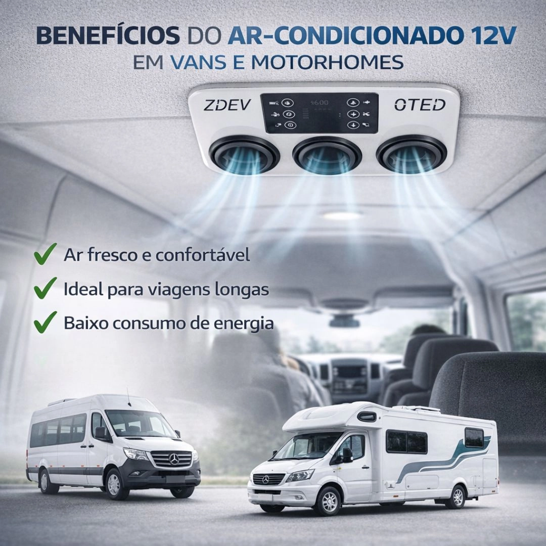 Kit Ar-Condicionado Caminhão Motorhome Van Elétrico Teto 12V Inverter 7.000 BTUS Kit Ar-Condicionado Caminhão Motorhome Van Elétrico Teto 12V Inverter 7.000 BTUS