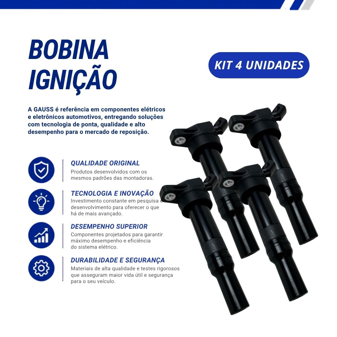 Kit 4 Bobinas de Ignição Tipo Caneta 12V 2 Pinos Para Kia Sportage 2.0 Soul 1.6 e Hyundai Creta Ix35 Elantra Tucson Sona Kit 4 Bobinas de Ignição Tipo Caneta 12V 2 Pinos Para Kia Sportage 2.0 Soul 1.6 e Hyundai Creta Ix35 Elantra Tucson Sona