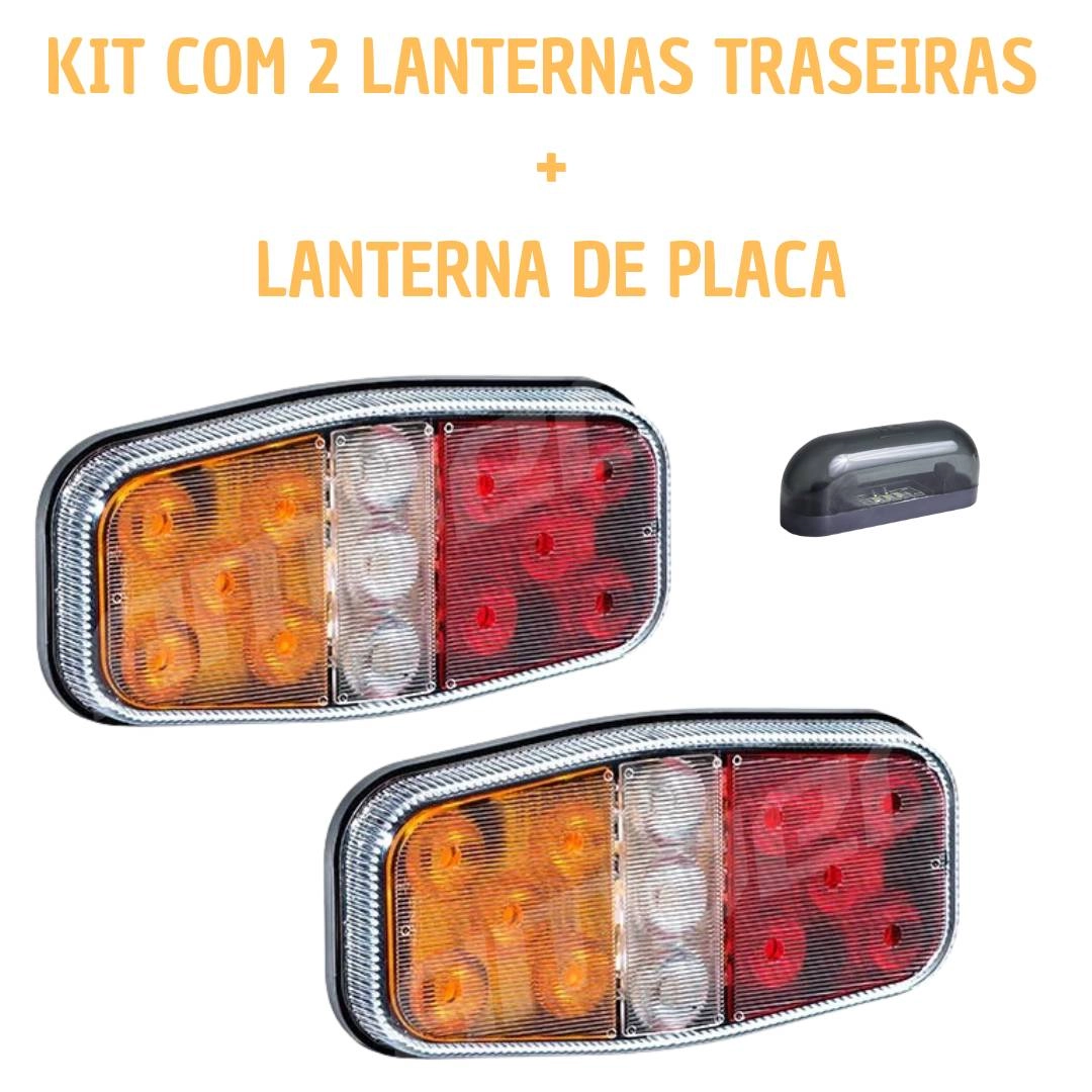 Kit Lanterna Carretinha Led Prova De Agua com Ré + Luz Placa