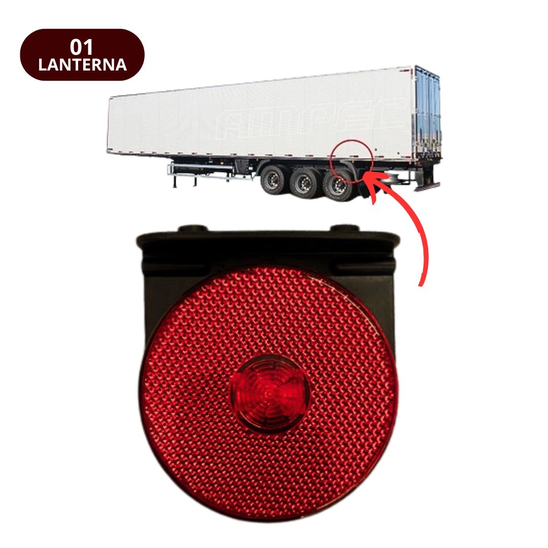 Lanterna Lateral Implemento G 85mm Com Suporte LED Vermelha Para Carreta Caminhão Trailer Reboque