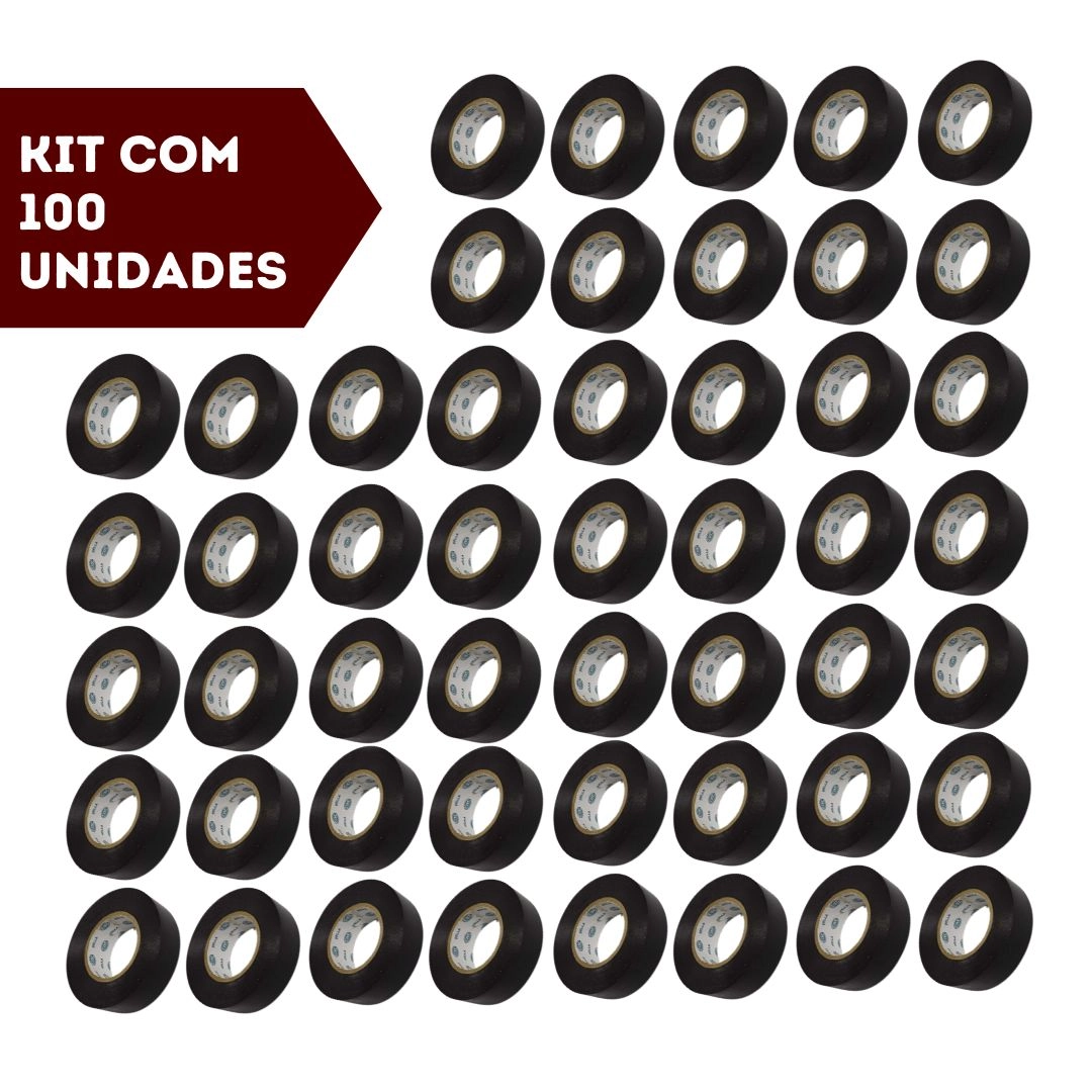 Kit 100 Fita Isolante 19mm 5m Resistente Fogo Umidade Hella