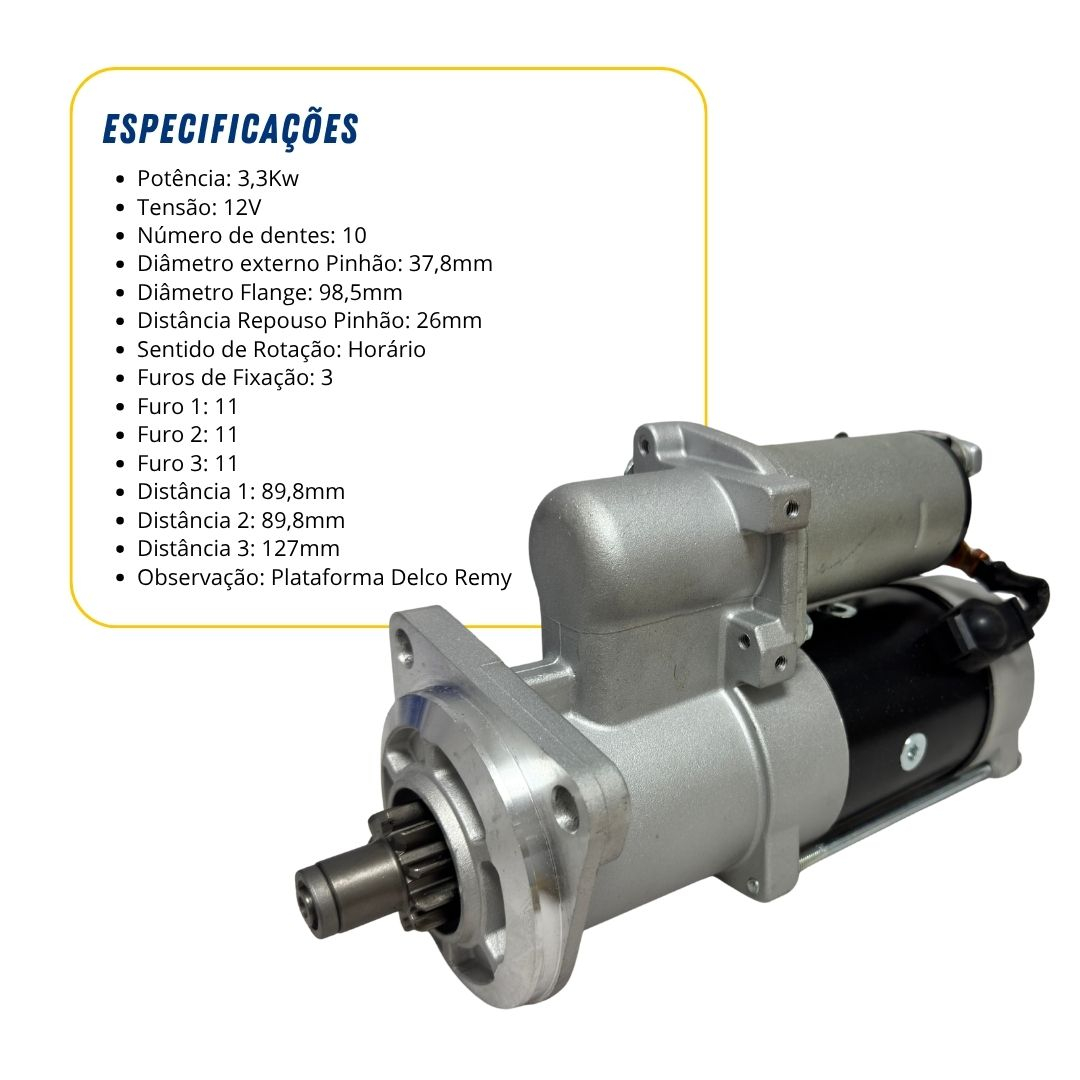 Motor de Partida Arranque 12V 10 Dentes 3.3kW Para VW Worker 13-180 15-180 17-180 Agrale Jan Kuhn Hella Motor de Partida Arranque 12V 10 Dentes 3.3kW Para VW Worker 13-180 15-180 17-180 Agrale Jan Kuhn Hella