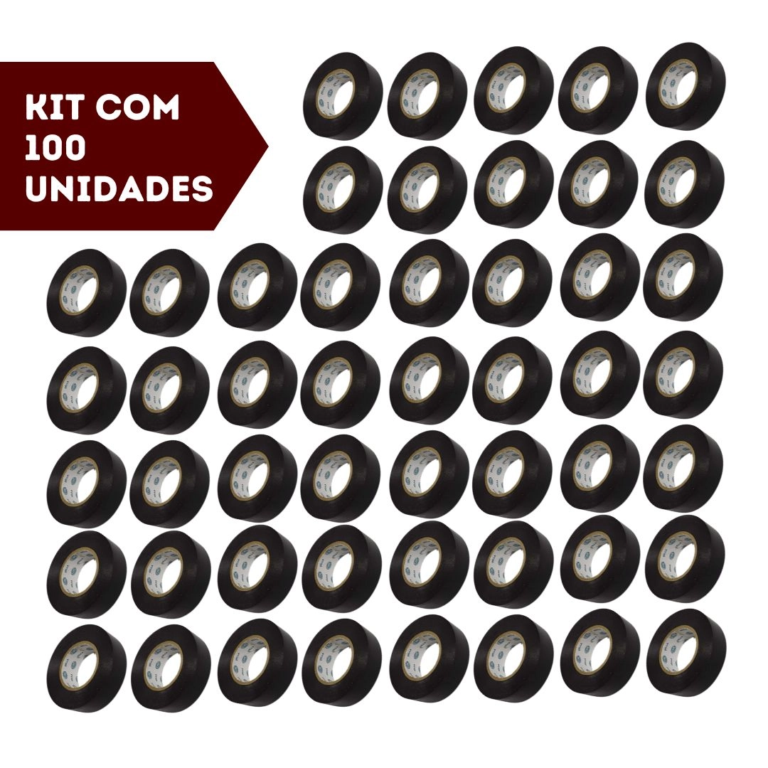 Kit 100 Fita Isolante 19mm 20m Resistente Fogo Umidade Hella