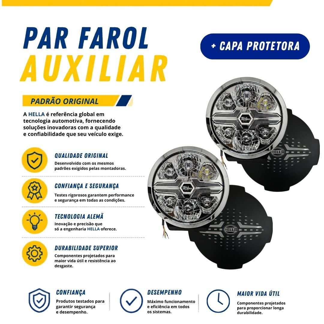 Par Farol 9 Polegadas LED 22cm Original Hella Blade Drl Branco/Âmbar 18W 12/24V Bivolt + Capa