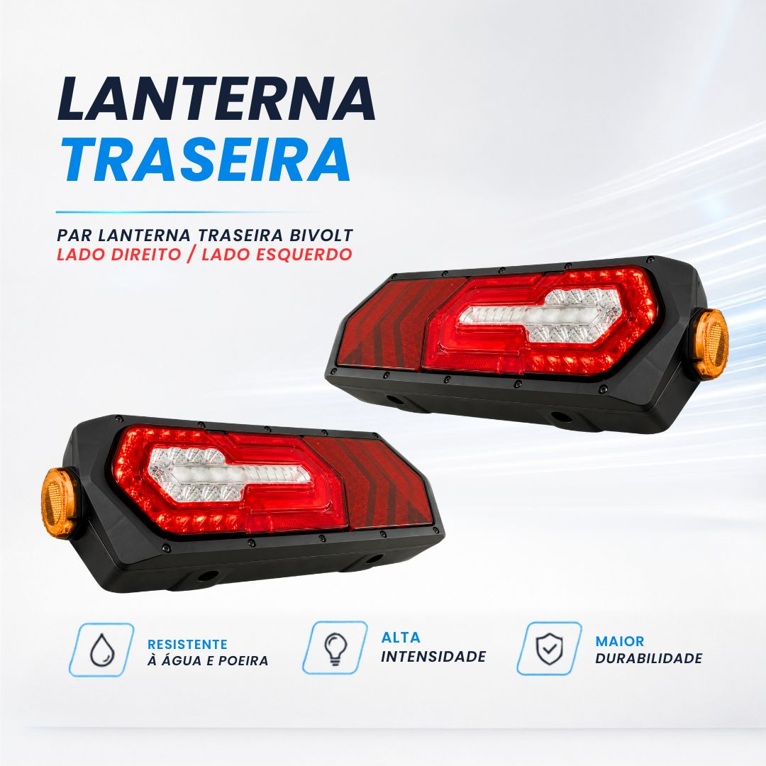 Par de Lanternas Traseiras LED 12V 24V Com Guia de Luz Para Caminhões Carretas e Implementos Rodoviários