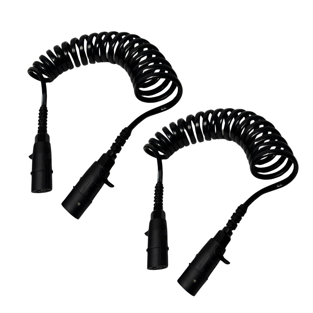 Par Chicote Elétrico Espiral Cavalo Carreta 2 Unidades 7 Vias 7 Polos 4,5 Metros Tomada ISO 1185 Cavalinho Semirreboque Par Chicote Elétrico Espiral Cavalo Carreta 2 Unidades 7 Vias 7 Polos 4,5 Metros Tomada ISO 1185 Cavalinho Semirreboque