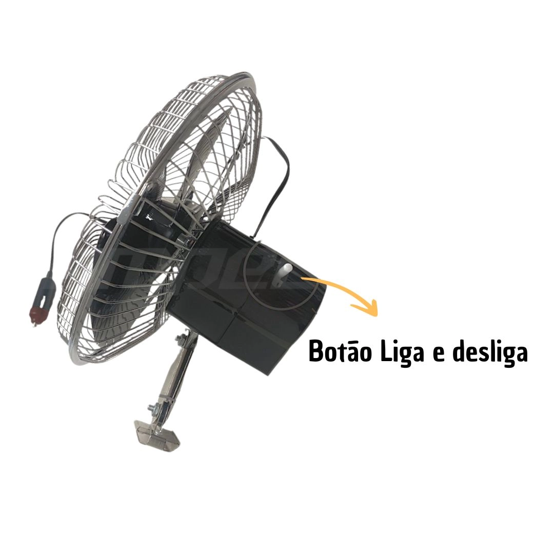 Ventilador Oscilante Automotivo 8 Polegadas Grade de Metal 24V Silencioso Com Plug Acendedor Para Cabine Caminhão Ônibus