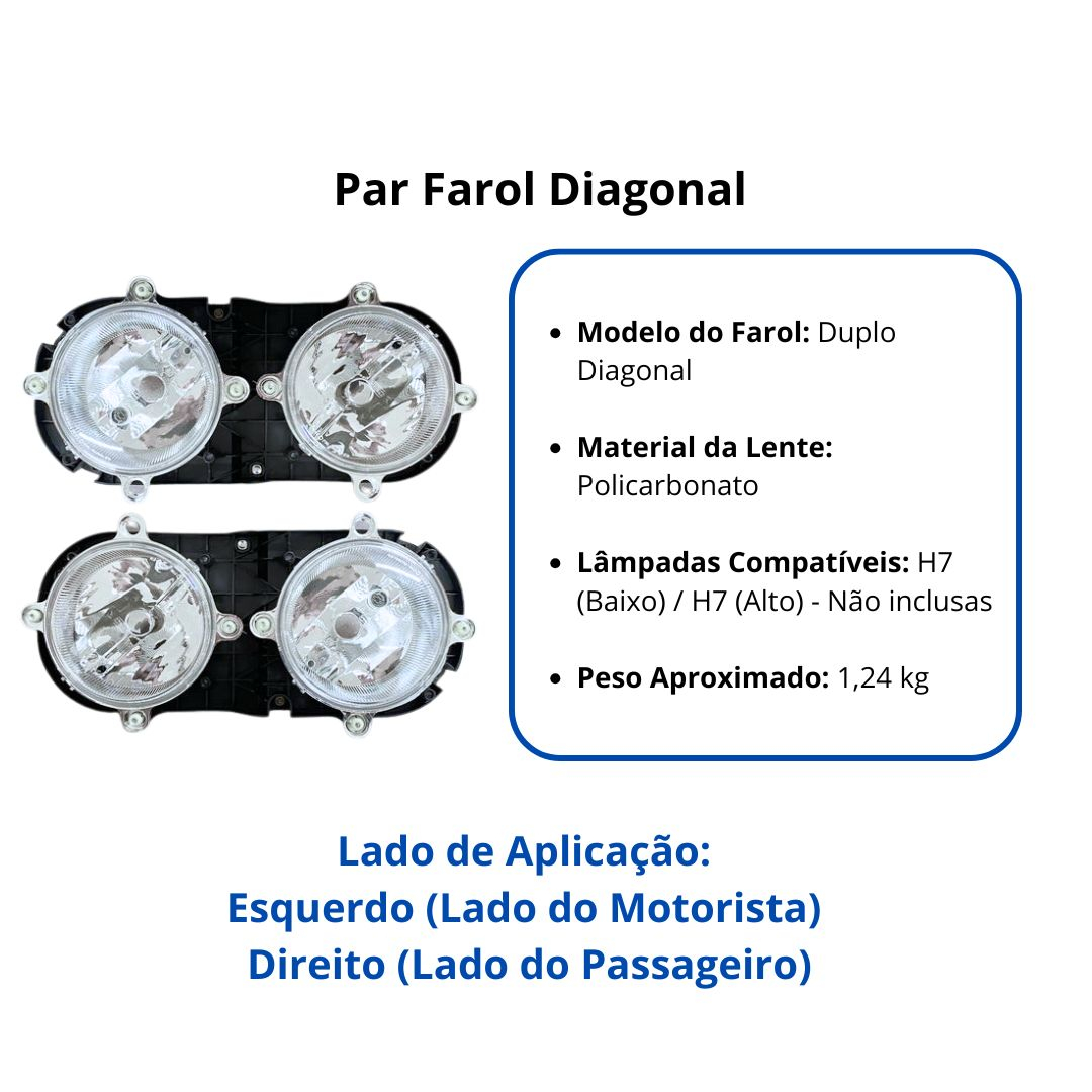 Par Farol Diagonal Dianteiro Duplo Para Caminhão Ford Cargo 2000 a 2006 Nino F-161 F-162