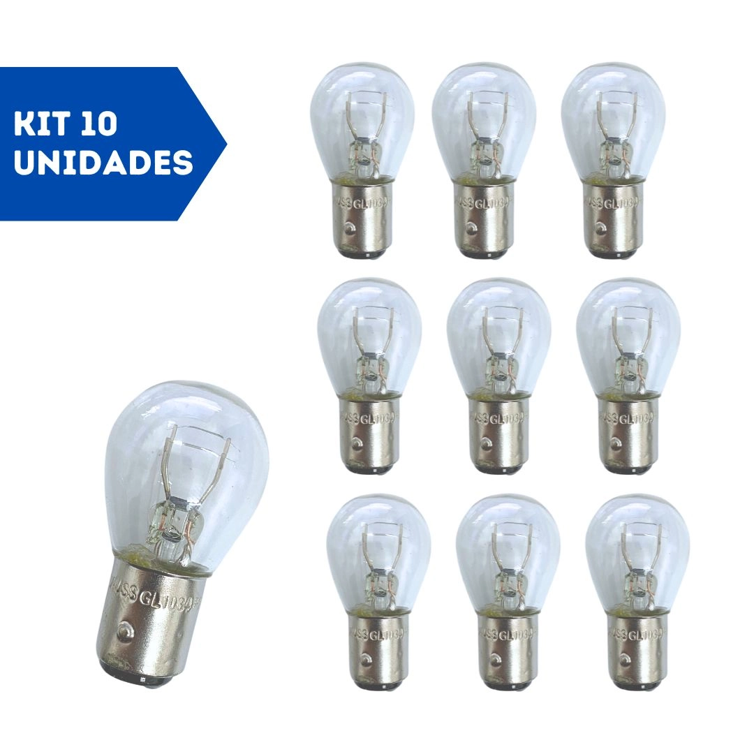 Kit 10 Lampadas 21/5w 2 Polos 12V Gauss 1034 - GL1034 Lampada P21/5w 2 Polos Freio Posição Ré Kit 10 Lampadas 21/5w 2 Polos 12V Gauss 1034 - GL1034 Lampada P21/5w 2 Polos Freio Posição Ré