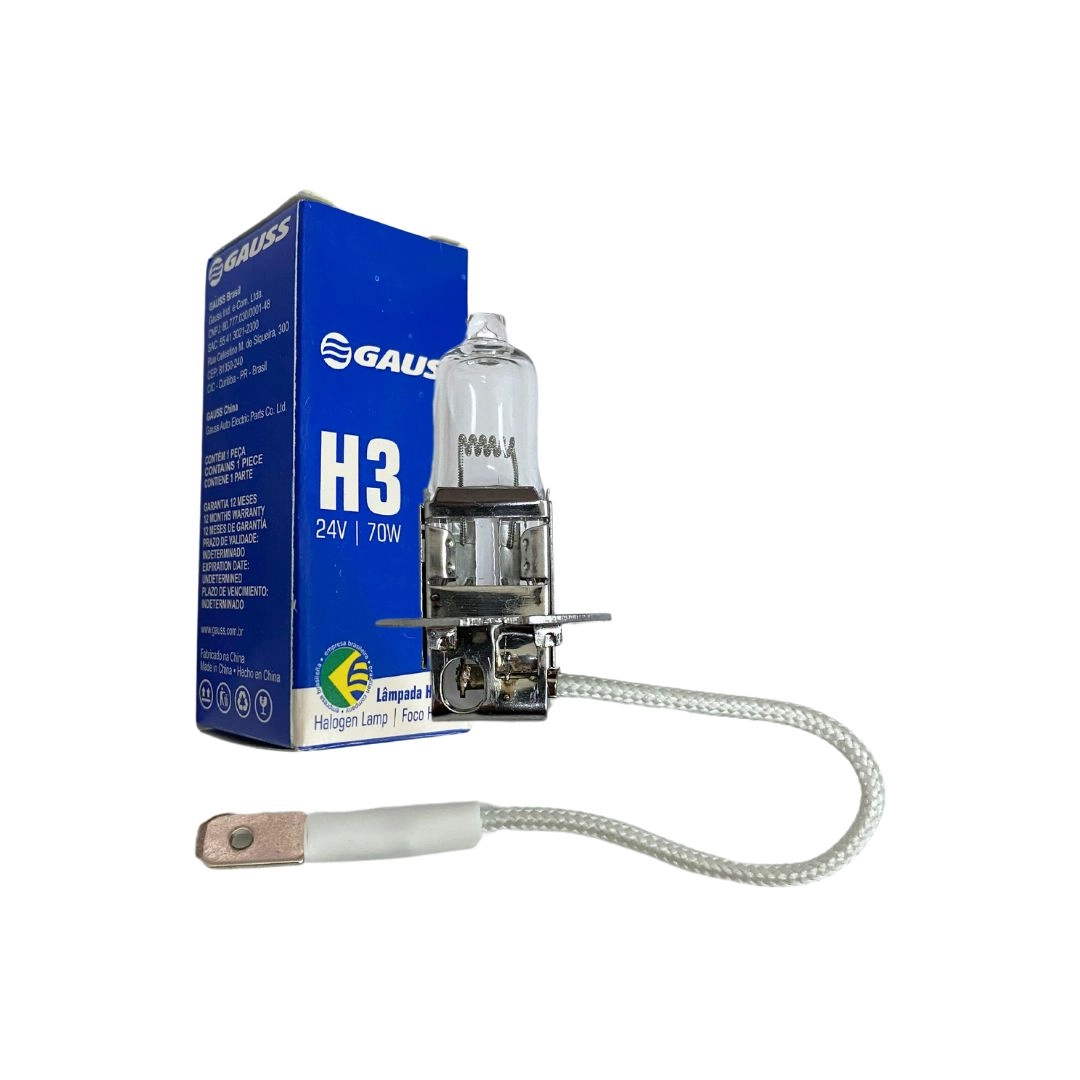 Lâmpada H3 Halógena 24v 70W Farol Alto Neblina Universal Gauss GL45H3