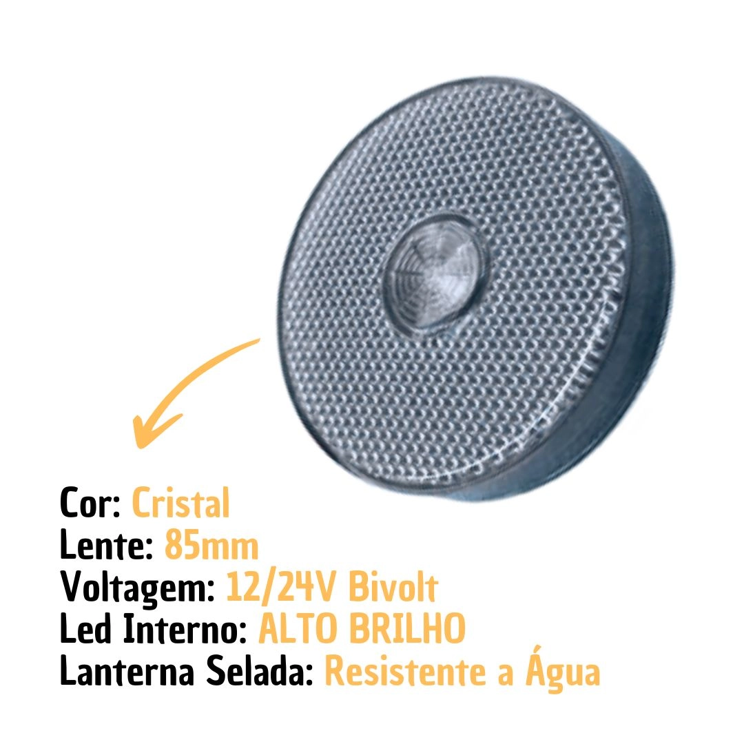 Lanterna Lateral Implemento G 85mm Sem Suporte LED Cristal Para Carreta Caminhão Trailer Reboque Lanterna Lateral Implemento G 85mm Sem Suporte LED Cristal Para Carreta Caminhão Trailer Reboque