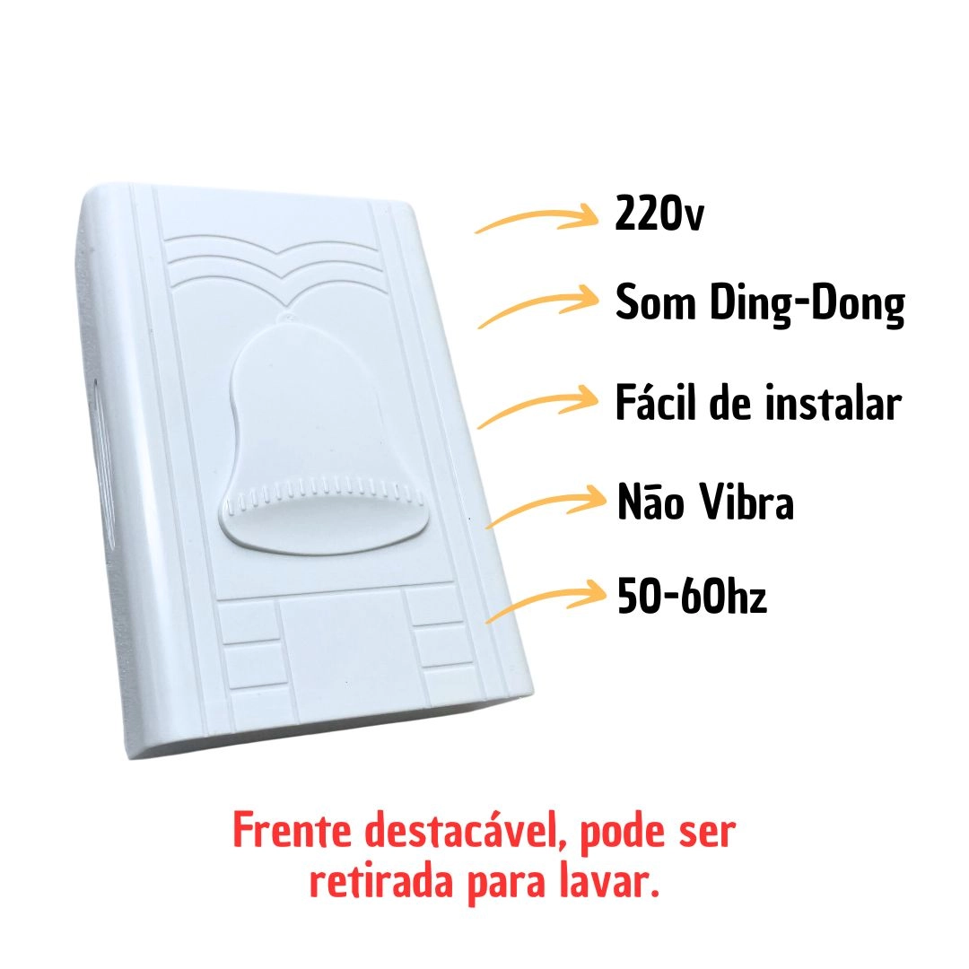 Campainha Musical Ding Dong 220V Branco Com Fio P/ Porta Campainha Musical Ding Dong 220V Branco Com Fio P/ Porta