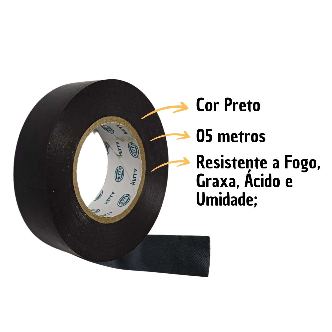 Fita Isolante 5 Metros x 19mm Preta Antichama Resistência Térmica Até 80°C Hella HFI8731 Fita Isolante 5 Metros x 19mm Preta Antichama Resistência Térmica Até 80°C Hella HFI8731