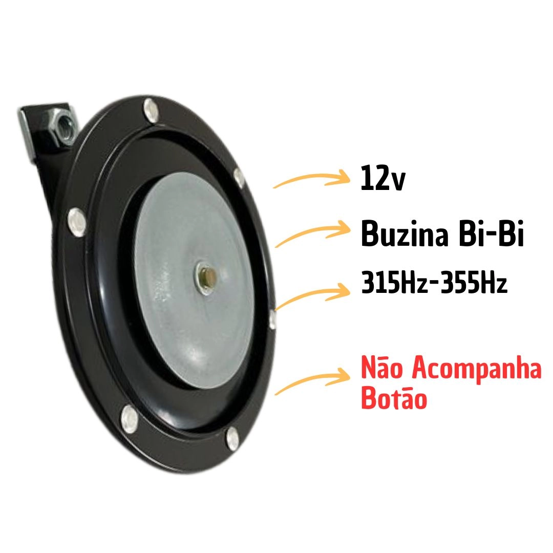 Buzina Bi-Bi Bibi 12v Disco Paquerinha 123mm Universal Com Suporte Vetor VT112 Buzina Bi-Bi Bibi 12v Disco Paquerinha 123mm Universal Com Suporte Vetor VT112