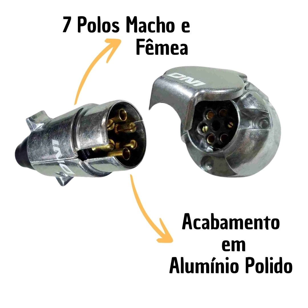 Tomada Engate Carretinha Macho Fêmea 6 Polos Metal Alumínio Tomada Engate Carretinha Macho Fêmea 6 Polos Metal Alumínio