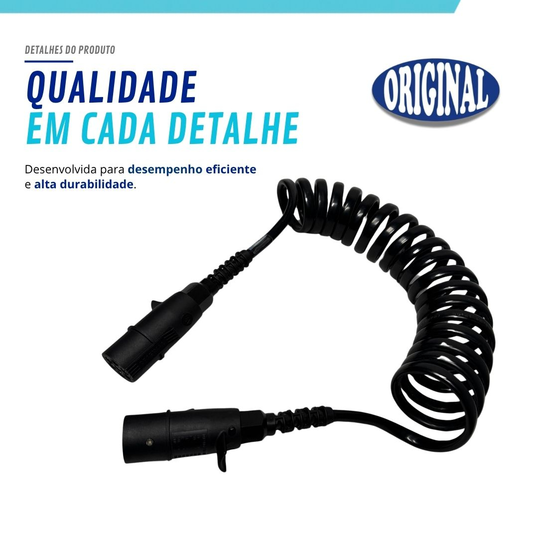 Chicote Elétrico Espiral Cavalo Carreta 7 Vias 7 Polos 4,5 Metros Tomada ISO 1185 Cavalinho Semirreboque Caminhão Pesado Chicote Elétrico Espiral Cavalo Carreta 7 Vias 7 Polos 4,5 Metros Tomada ISO 1185 Cavalinho Semirreboque Caminhão Pesado