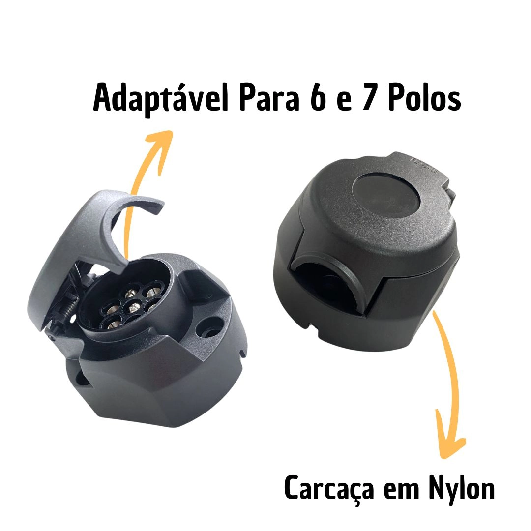 Tomada Elétrica Fêmea 6 Polos 12/24v Para Reboque Carretinha Alta resistência ISO 1724