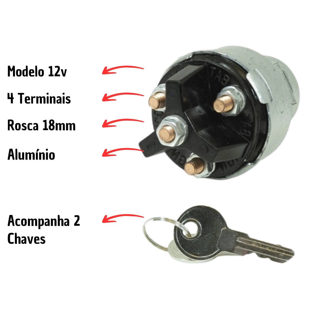 Chave Partida Ignição Comutador Universal 12v 4 Terminais Chave Partida Ignição Comutador Universal 12v 4 Terminais
