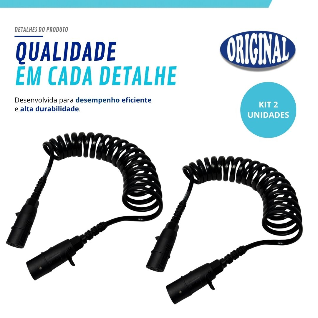 Par Chicote Elétrico Espiral Cavalo Carreta 2 Unidades 7 Vias 7 Polos 4,5 Metros Tomada ISO 1185 Cavalinho Semirreboque Par Chicote Elétrico Espiral Cavalo Carreta 2 Unidades 7 Vias 7 Polos 4,5 Metros Tomada ISO 1185 Cavalinho Semirreboque