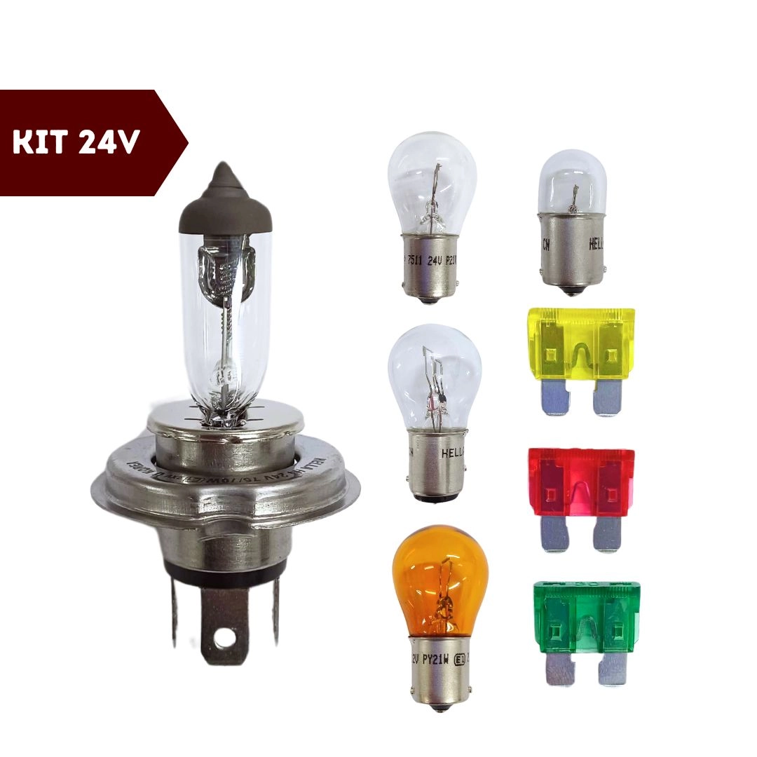 Kit Lampadas H4 24v Farol Seta Re Fusivel 8 Pçs Hella Kit Lampadas H4 24v Farol Seta Re Fusivel 8 Pçs Hella