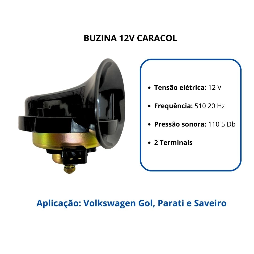 Buzina Caracol 12v Individual Para Volkswagen Gol Parati 1.0 1.6 1.8 2.0 Saveiro 1.6 1.8 2.0 GB1057