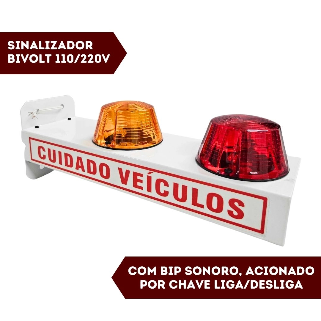 Sinalizador Garagem Entrada Saída LED Bip Sonoro Bivolt