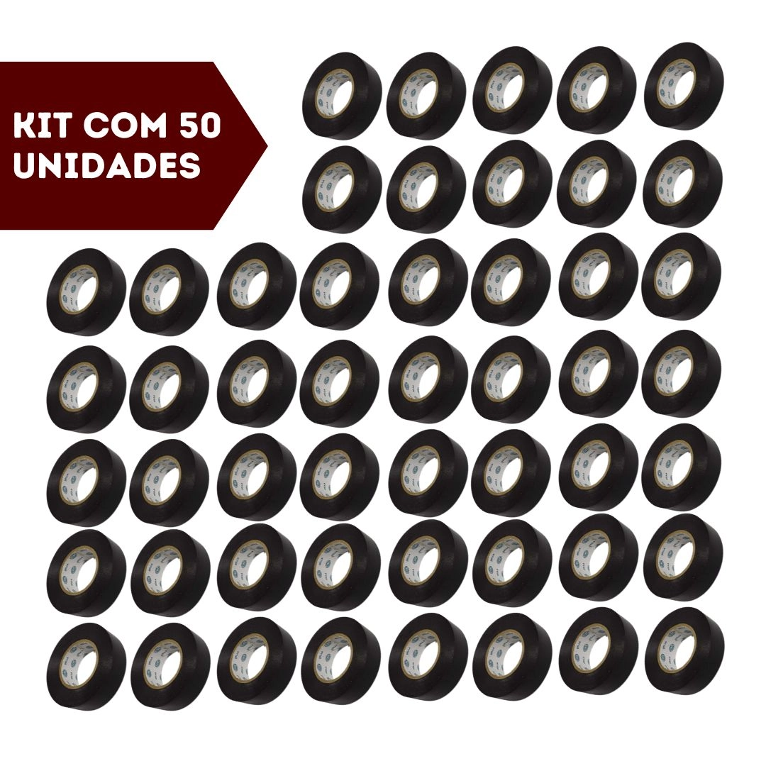 Kit 50 Fita Isolante 19mm 10m Resistente Fogo Umidade Hella