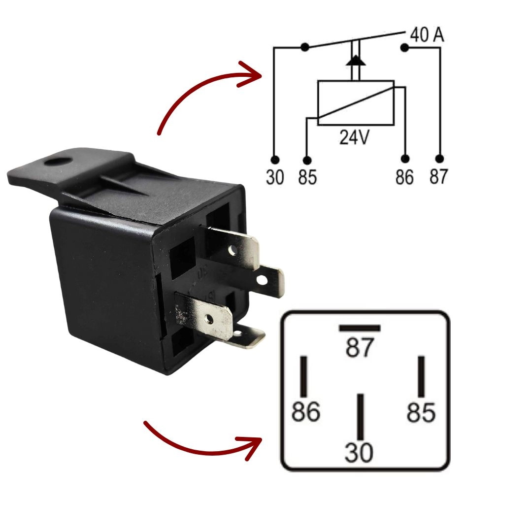 Rele Auxiliar Universal 40a 24v Com Suporte 4 Terminais Uso Geral Caminhões e Onibus DNI 0212