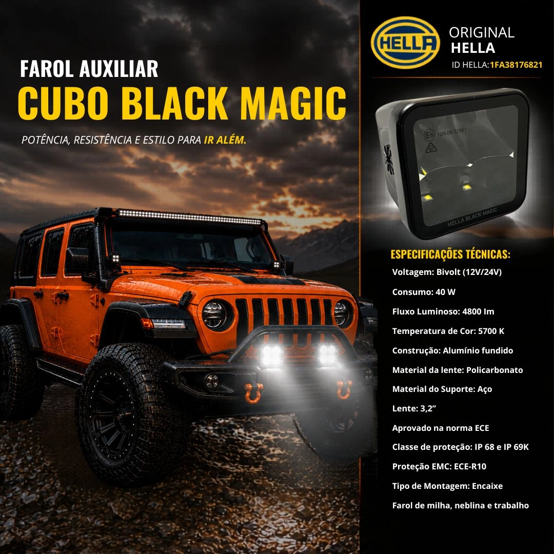 Par Farol Auxiliar Led Hella Cubo Black Magic 3,2p 8cm Spot Par Farol Auxiliar Led Hella Cubo Black Magic 3,2p 8cm Spot