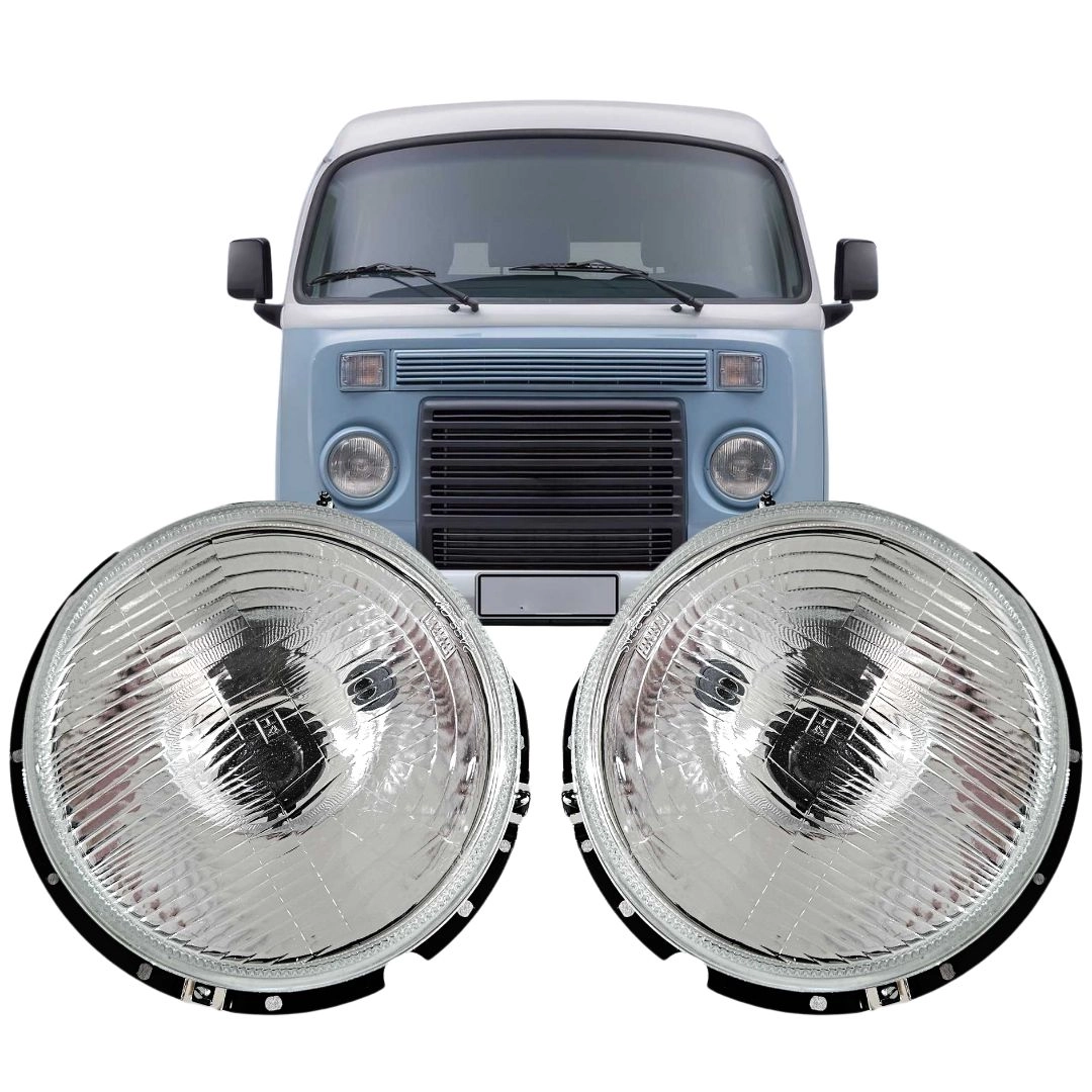 Par Farol Para Kombi 1976 a 2014 Aro Lente Vidro + Lâmpada Par Farol Para Kombi 1976 a 2014 Aro Lente Vidro + Lâmpada
