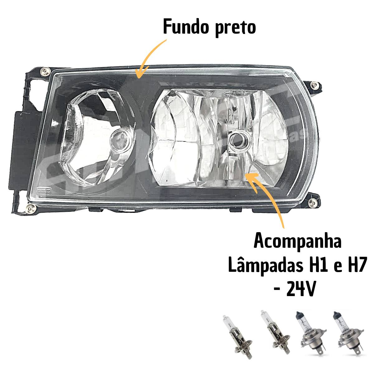 Kit Farol Principal Dianteiro Máscara Negra Pisca Led Com Lâmpadas e Conector Para Scania Série 5 PGR Kit Farol Principal Dianteiro Máscara Negra Pisca Led Com Lâmpadas e Conector Para Scania Série 5 PGR