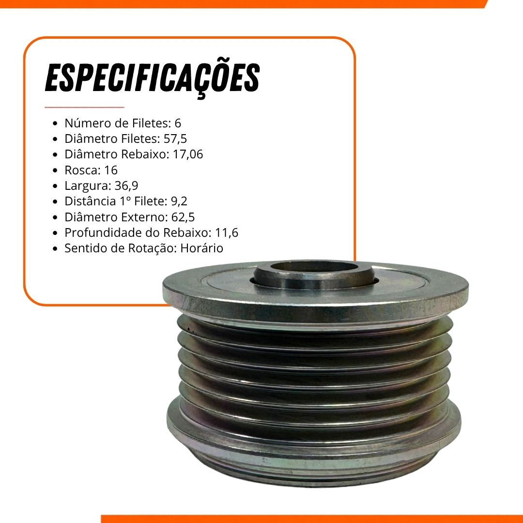 Polia Roda Livre do Alternador Bosch 6 Filetes Para Citroën C5 C6 2.7 HDi V6 Peugeot 407 607 2.7 HDi Zen Polia Roda Livre do Alternador Bosch 6 Filetes Para Citroën C5 C6 2.7 HDi V6 Peugeot 407 607 2.7 HDi Zen