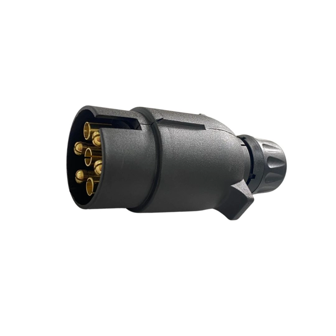 Tomada Elétrica Para Engate Redonda 6 Polos Macho Plástico Preto 12/24V