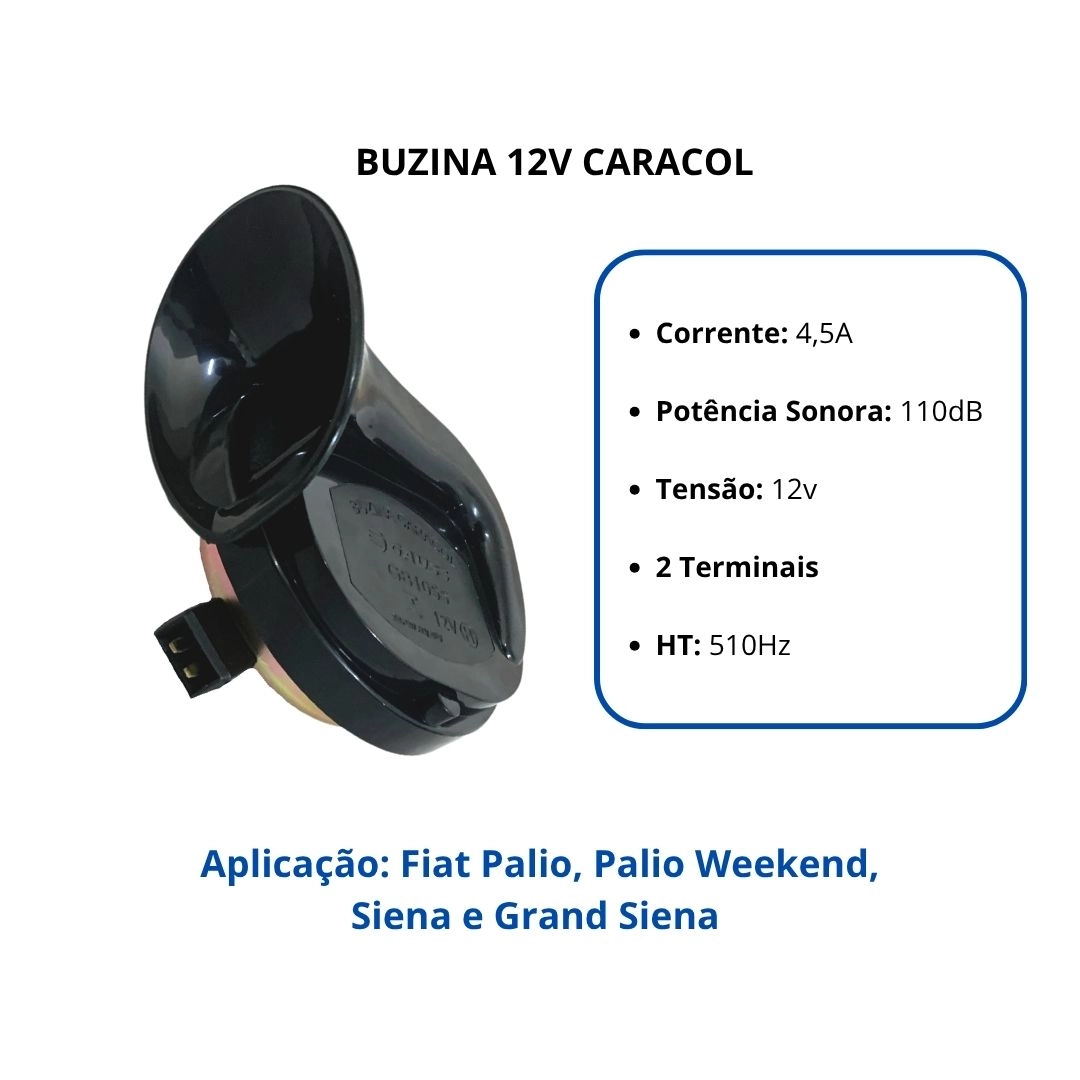 Buzina Caracol Para Fiat Palio Após 1996 110dB Com Suporte Buzina Palio Gauss GB1055 Buzina Caracol Para Fiat Palio Após 1996 110dB Com Suporte Buzina Palio Gauss GB1055