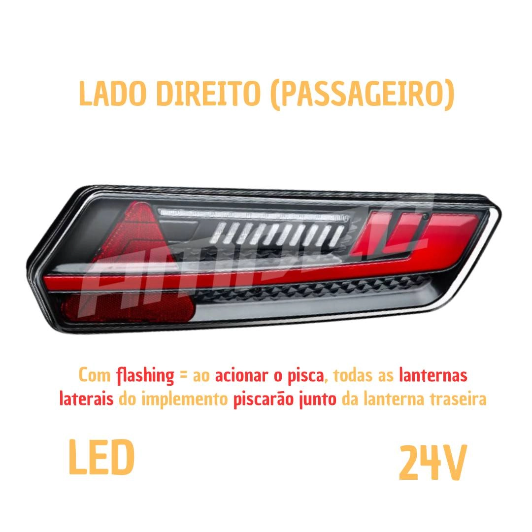 Par Lanterna Traseira LED Multifunção 24V Flashing + chicote
