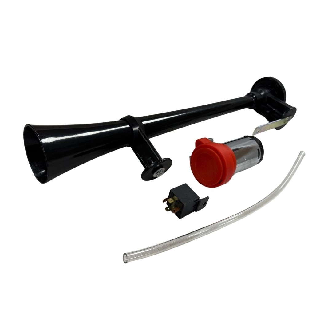 Buzina 12v Vetor VT301P Com Compressor A Ar + Cornetão Preta Com Mangueira